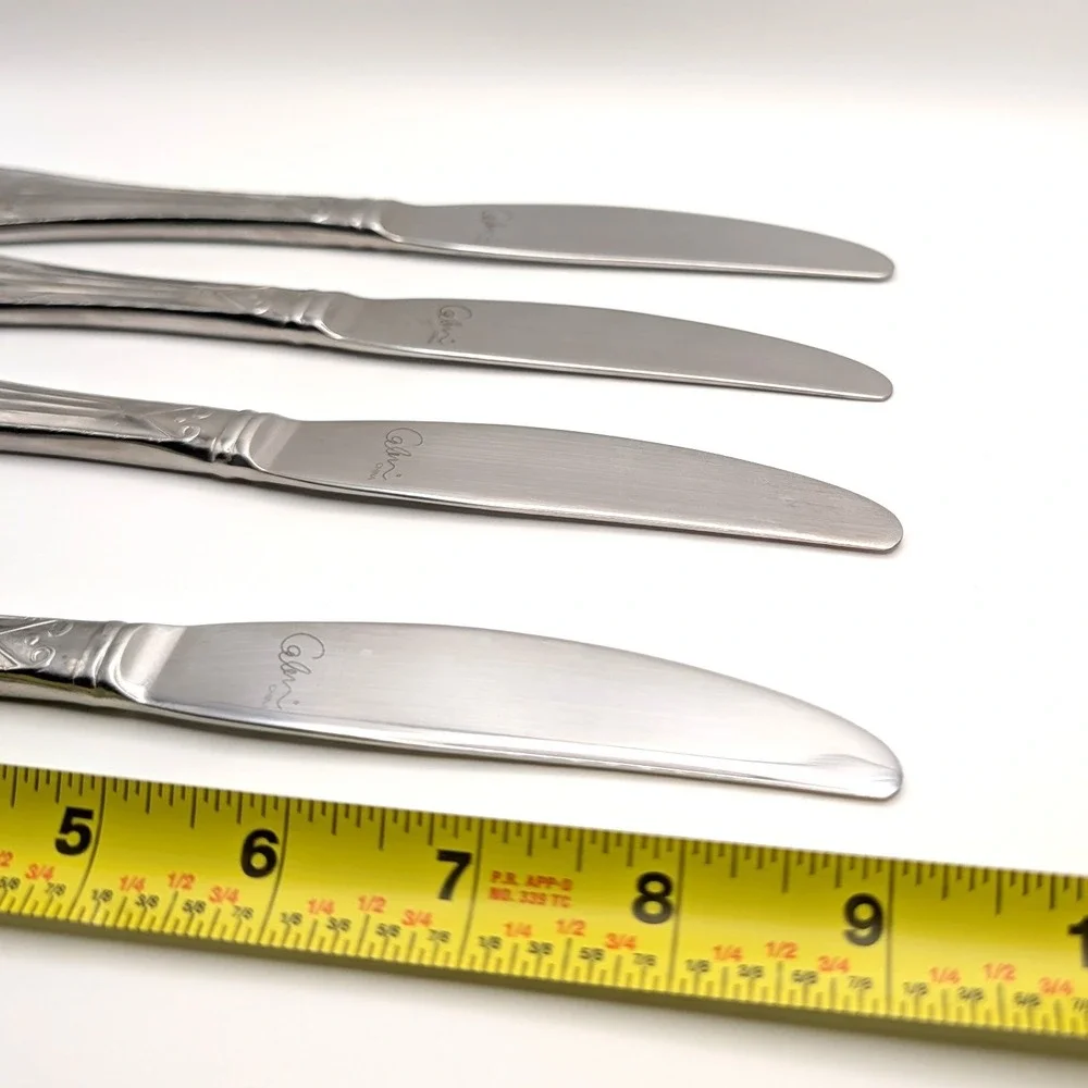 Calen Ornate Baroque Dinner Knives (4) Heavy Stainless Scroll Fleur de Lis 9